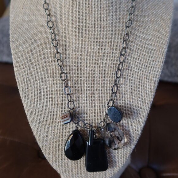 Black onyx beads and sterling silver Sherzada necklace pendant up to 18.25" - Picture 2 of 13